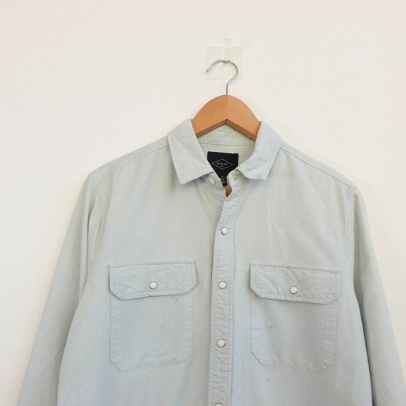 RIVAY Blue Mens Shirt Small Denim Pocket Light Pearl Snap Cabincore Barn USA - Picture 2 of 13